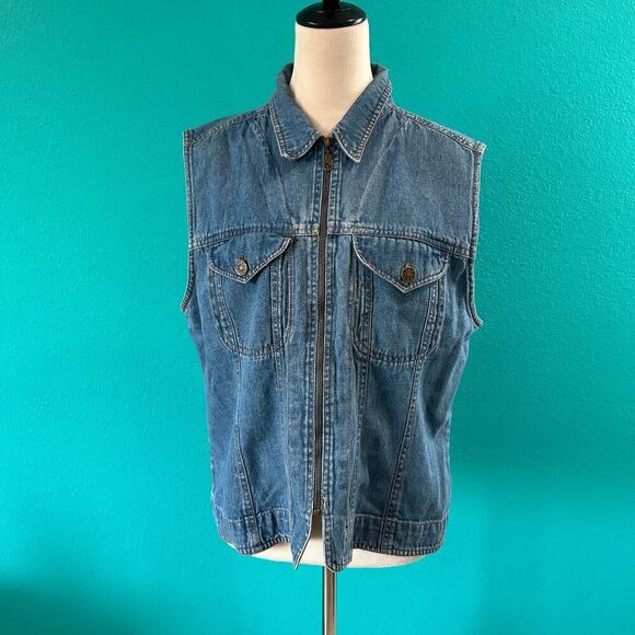 Rythm Blue Denim Full Zip Vest Cotton Collared Medium Wash Size L - Picture 1 of 4